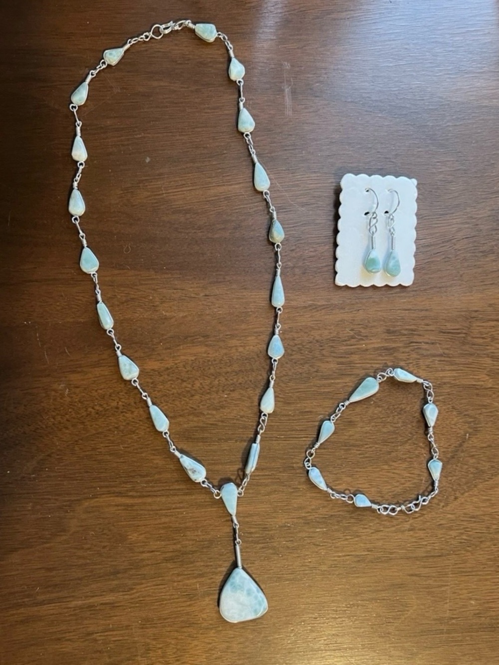 Natural Larimar Ocean Stone Gemstone Necklace Bracelet Earrings Jewelry Set